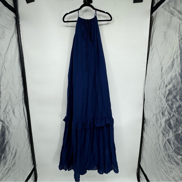 NWT STAUD Ina Tiered Halterneck Muslin Maxi Dress - Navy - Picture 3 of 6